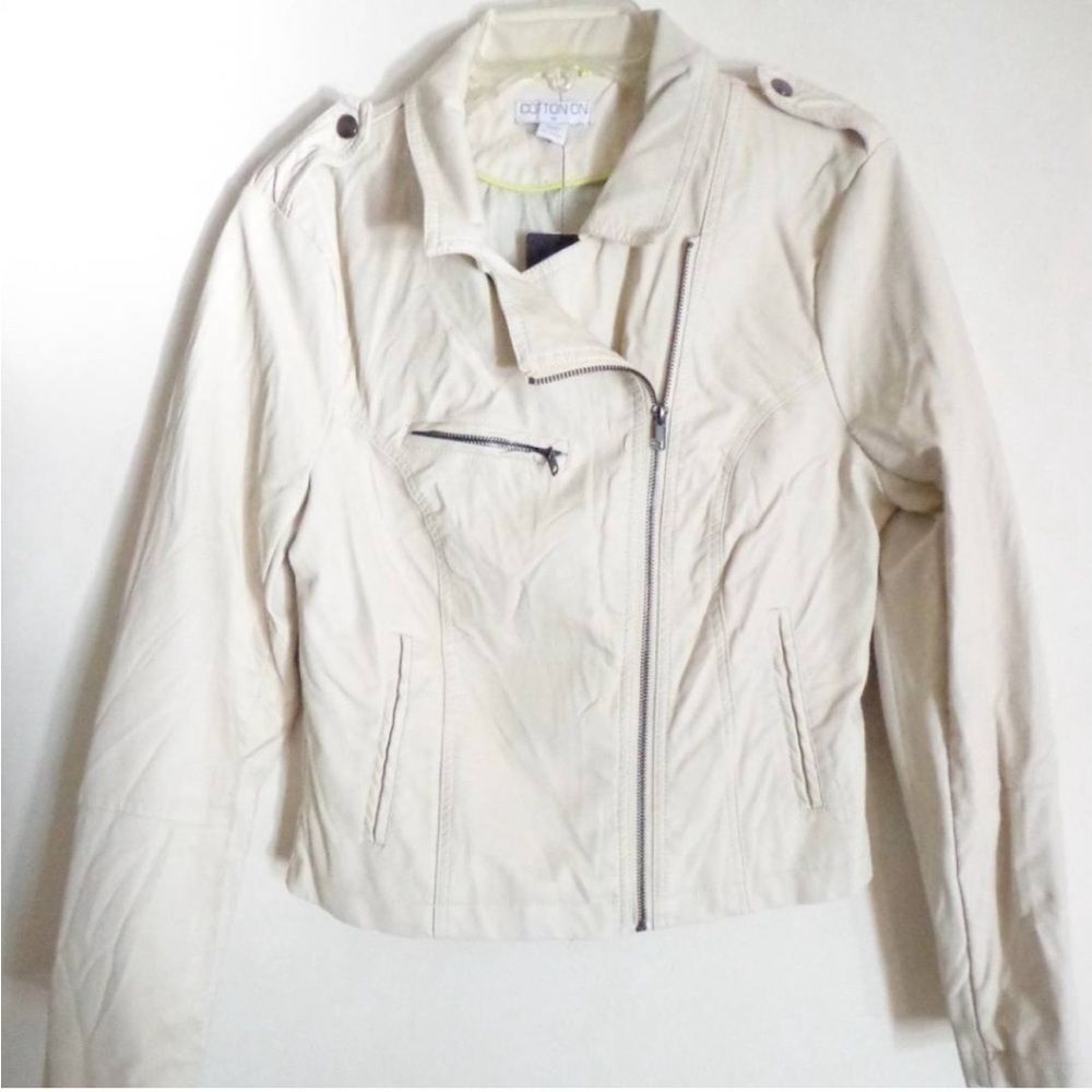 Cotton On Faux Leather Saria Biker Jacket In Gardenia